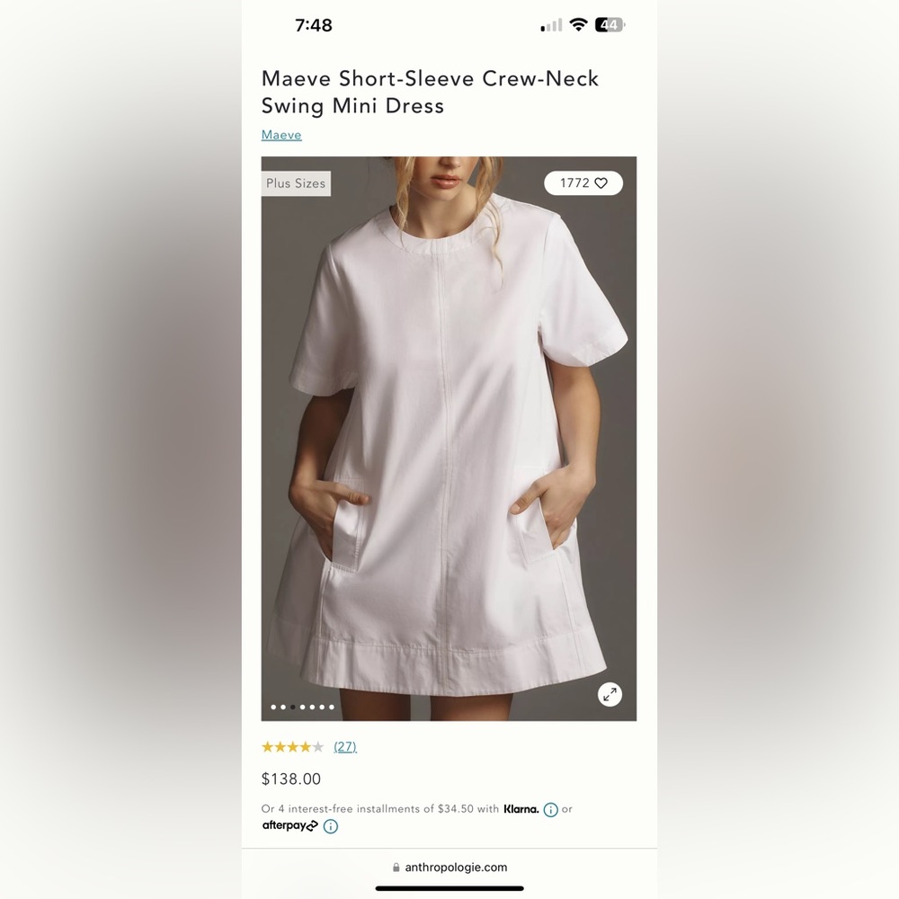 White Anthropologie Boxy Style Dress Size XS